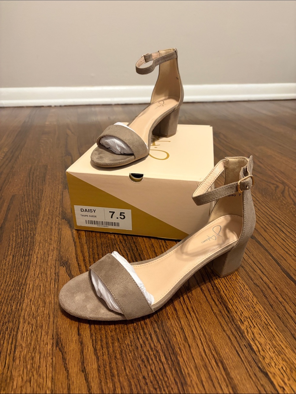 J. Adams Ankle-Strap Block Heel Sandals in Taupe Suede